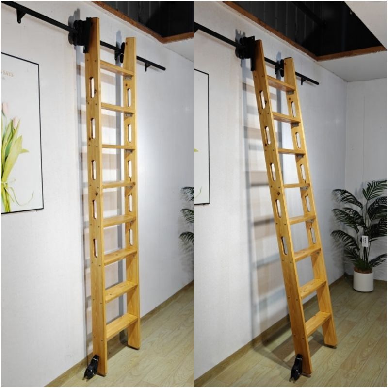 家用书架滑轨滑道梯实木扶手登高直梯爬梯楼梯子阁楼复式梯子定制