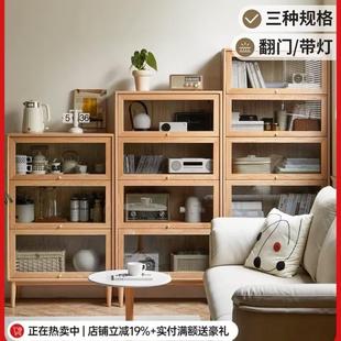 实木书柜落地带腿置物柜家用靠墙翻门边柜组合柜收纳柜落地餐边柜