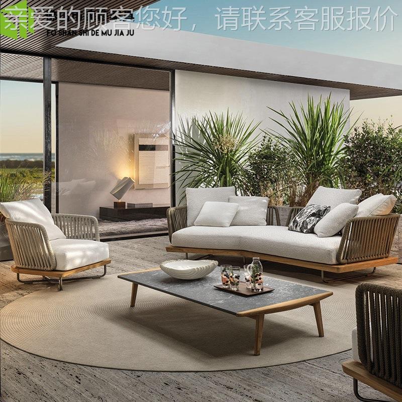 55实木柚木合沙发藤椅户外花园组角庭院阳台转藤墅别柚木单人茶几