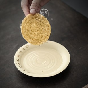 家用办公室点心盘 手绘圆形壶承小托盘陶瓷茶具粉引白茶托壶承中式