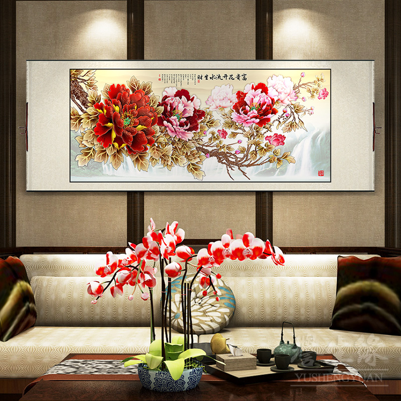 新中式挂画卷轴牡丹花开富贵客厅装饰画花鸟国画卧室餐厅墙壁画图片