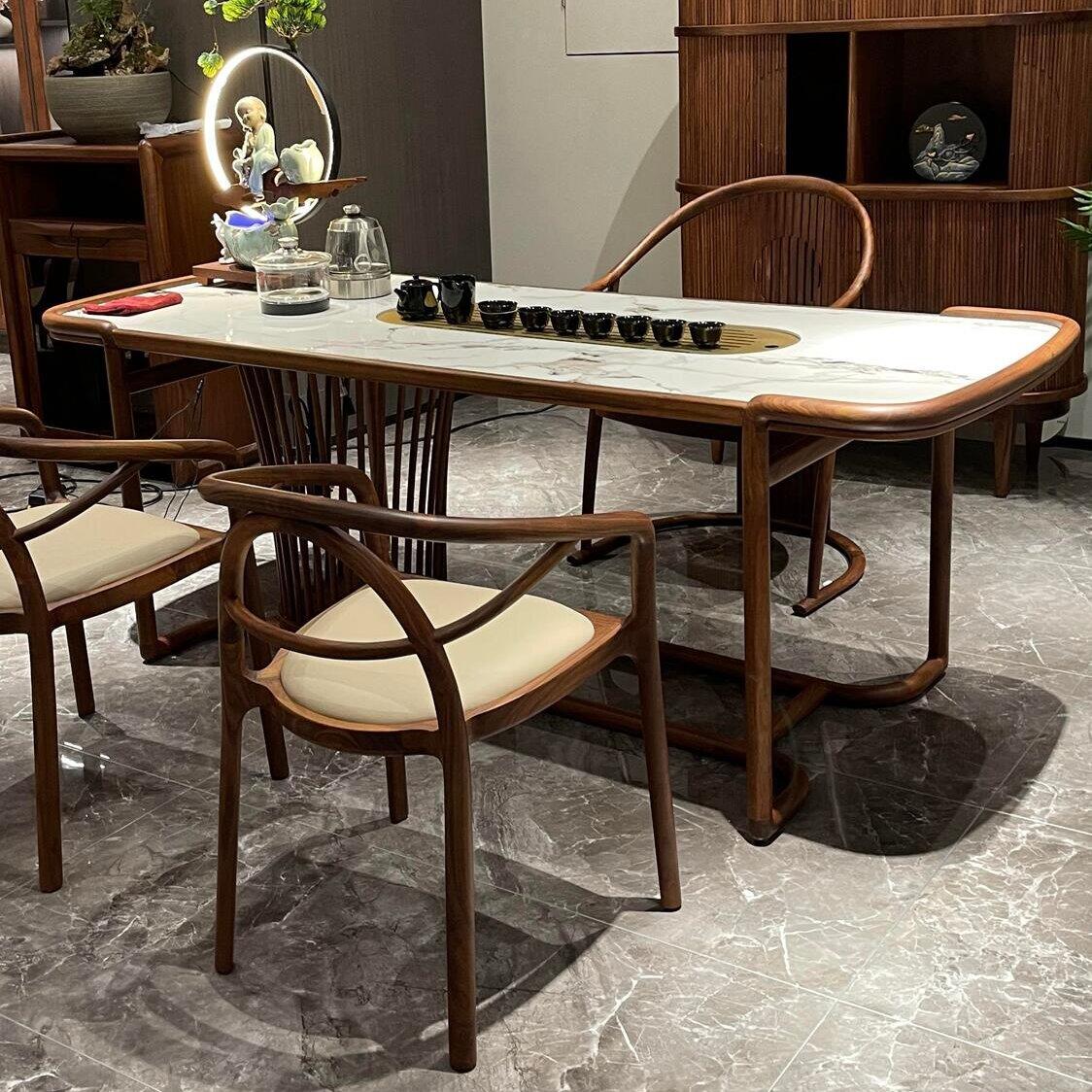 新中式实木茶桌现代简约岩板茶台茶几茶道设计定制泡茶桌喝茶桌椅