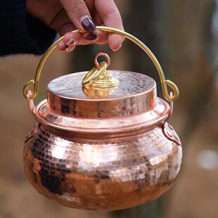 手工紫铜户外露营小火锅 纯铜小罗锅 一人食红铜火锅mini锅仔汤锅