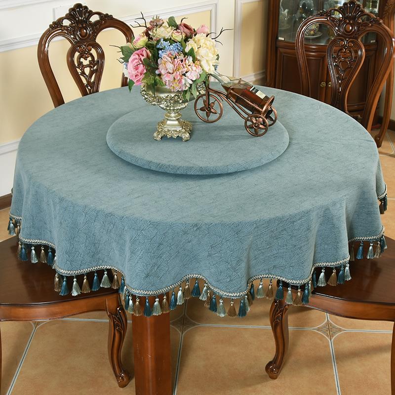 圆桌桌布布艺圆形家用欧式餐桌加厚流苏转盘套茶几北欧大圆桌台布