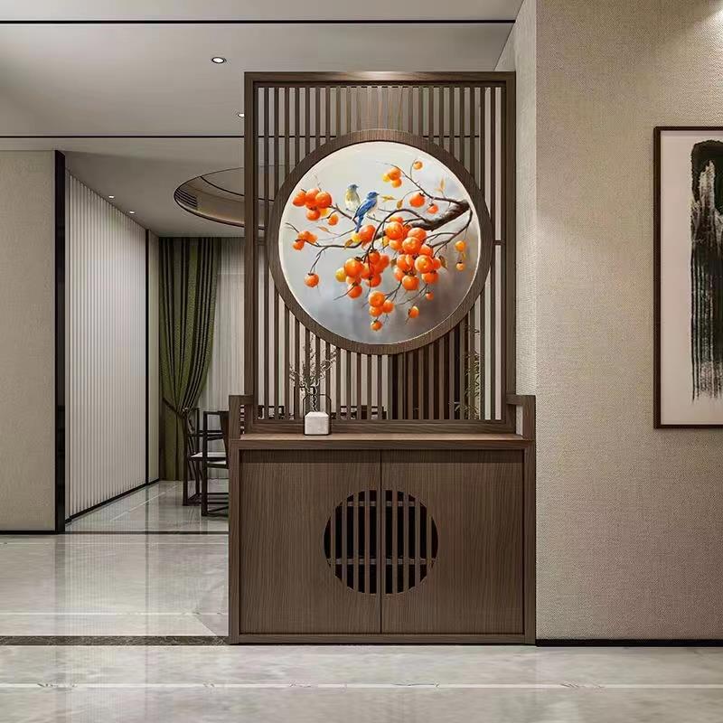 新中式玄关柜屏风隔断进门遮挡储物入户现代艺术装饰家用格栅镂空