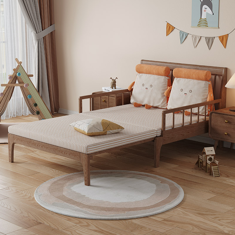 实木儿童床带护栏可伸缩单人床一米二小户型拼接加宽折叠抽拉床