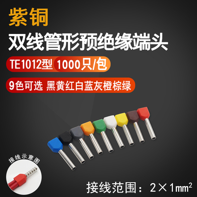 TE1012双线并线管型接线端子冷压端子铜针型线鼻子紫铜带护套欧式