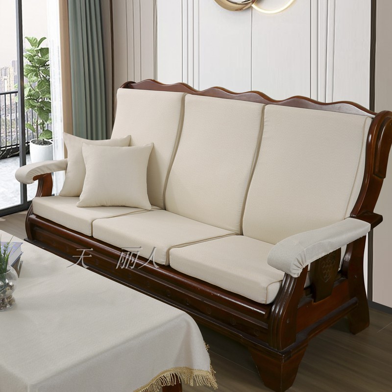 纯色红木沙发坐垫靠垫厚实木春秋椅垫三人带靠背硬海绵垫防滑一体
