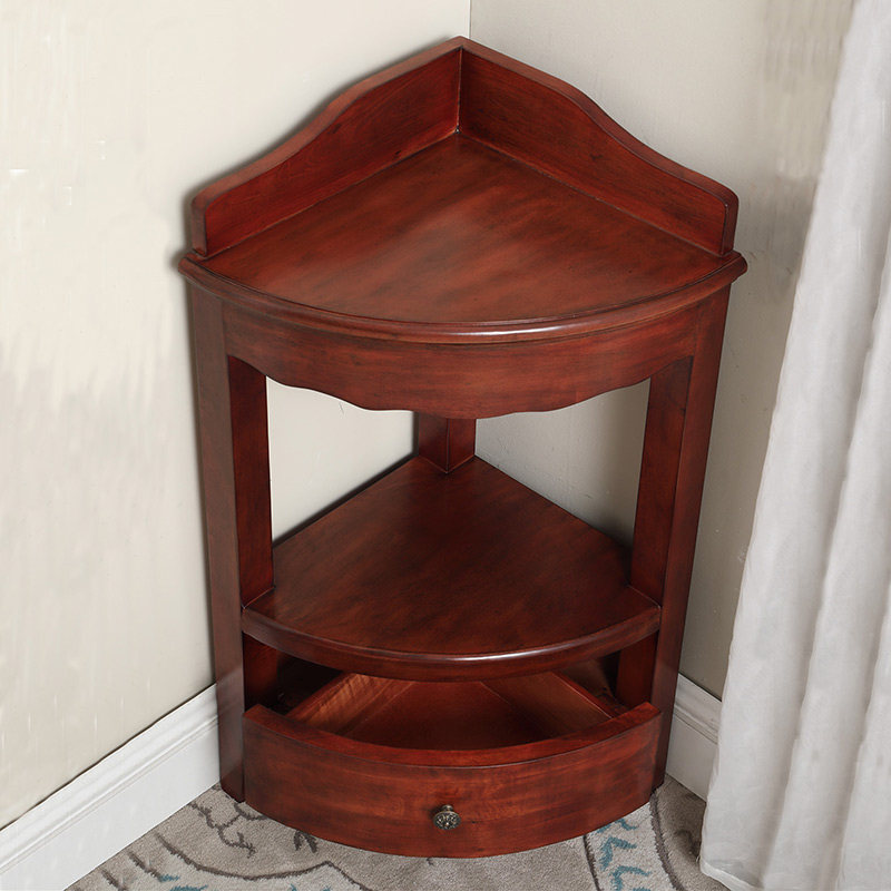 美式实木小角柜墙角迷你转角置物架客厅装饰储物角落柜欧式三角柜