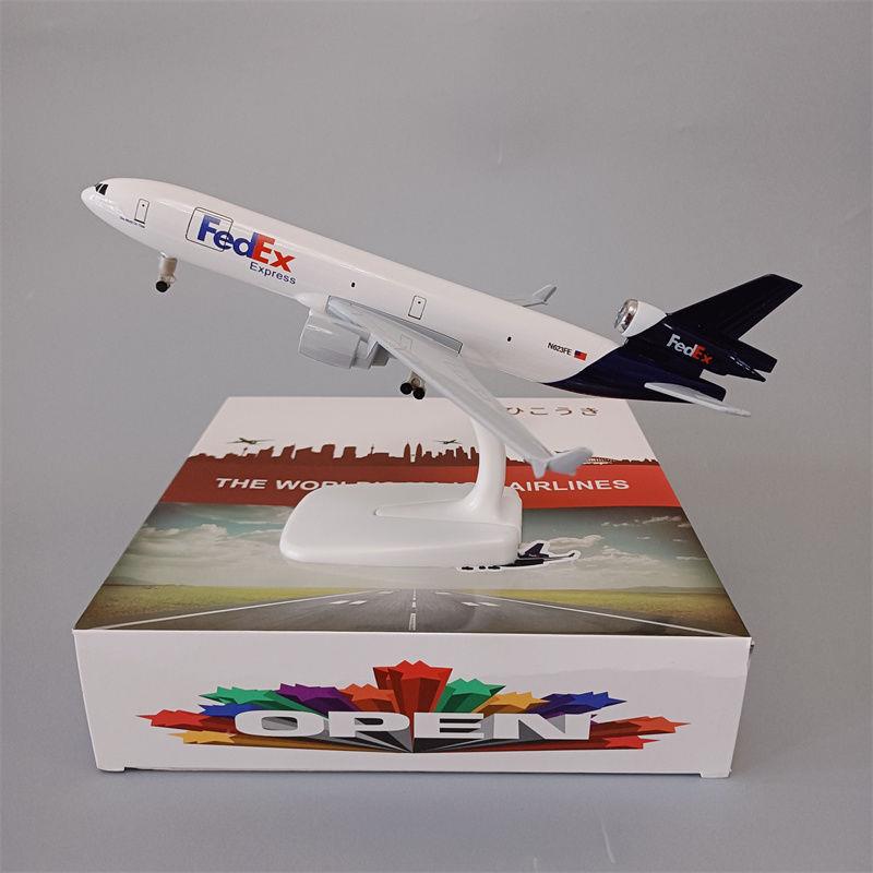 20cm联邦FEDEX运输机麦道MD-11合金仿真飞机模型金属航模带轮子