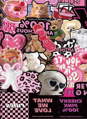 110张粉墨英文贴纸ins风黑紫色爆款韩系辣妹贴画高颜值DIY手机壳