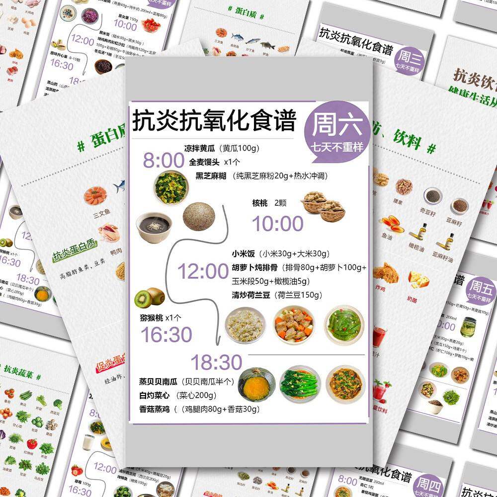 36张抗炎抗氧化饮食食谱贴纸低油低盐饮食科学饮食与健康手账本贴