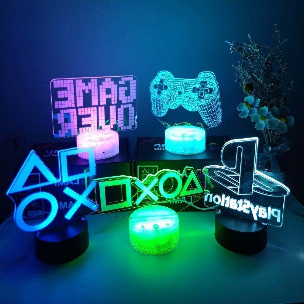 PS4游戏手柄七彩小夜灯电竞装饰气氛灯电脑桌面RGB摆件赛博科技感