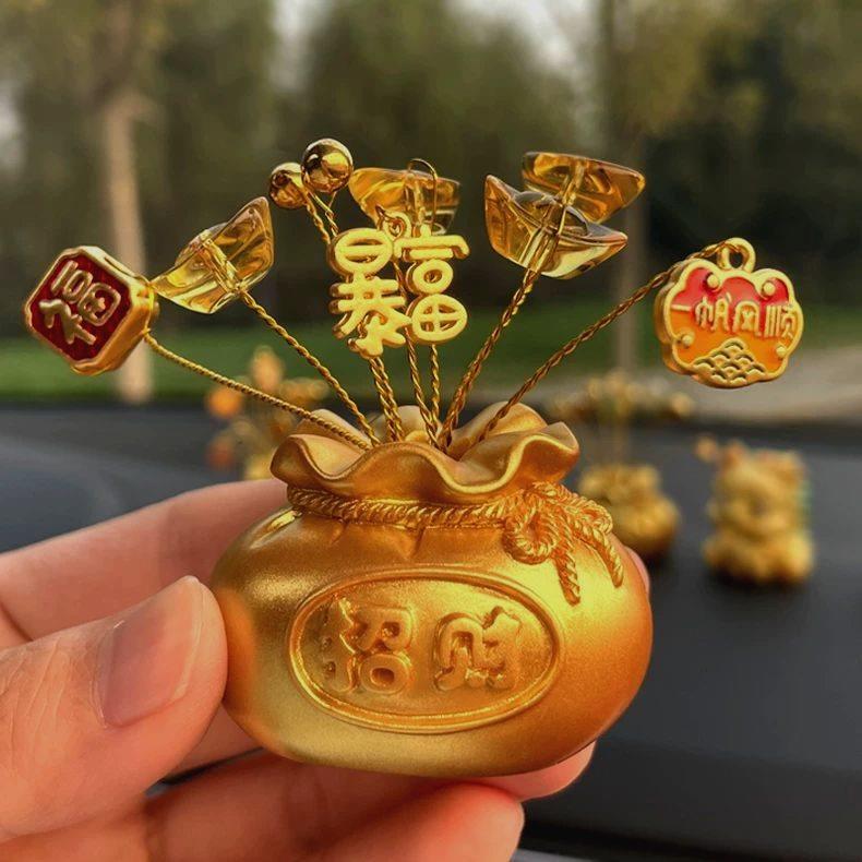 福财钱袋汽车摆件创意车载装饰有钱花车载摆件中控台聚宝盆摆饰