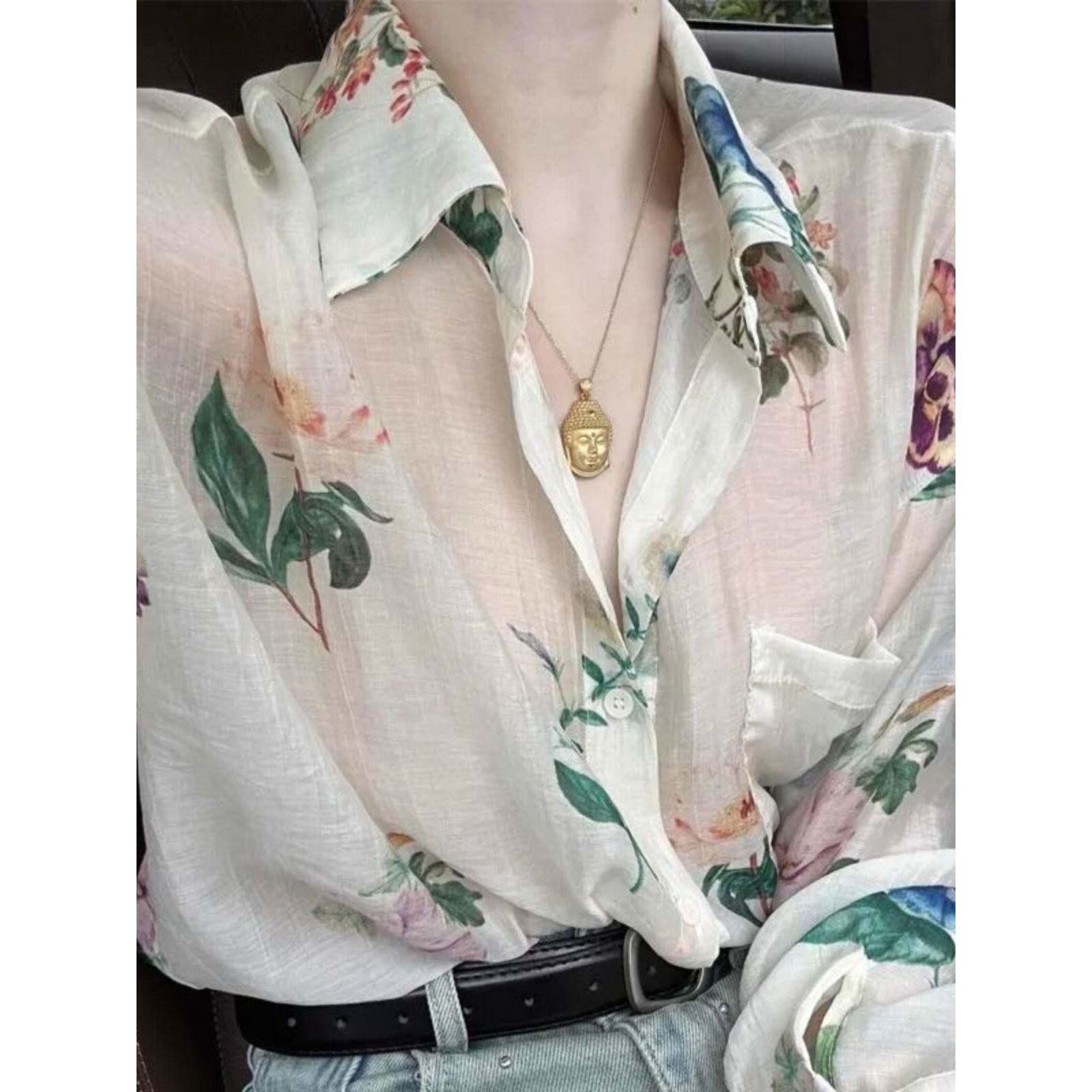 法式小个子碎花雪纺衫女长袖春夏新款洋气减龄高级感防晒衬衫上衣