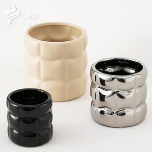 创意方块现代轻奢风陶瓷花盆器收纳筒化妆笔桶蝴蝶兰套盆无孔水培