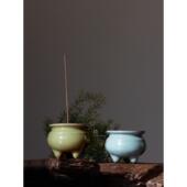 鬲式 开片冰裂纹三足香炉线香炉塔香炉龙泉青瓷耀州窑香炉纸间 炉