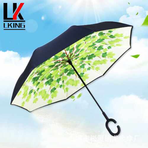 新款创意可站立式C型反向伞双层自动免持式雨伞定制礼品广告伞