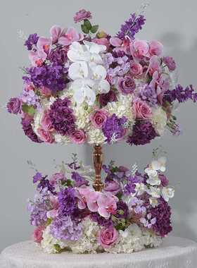 广千丰新款紫色仿真花婚礼餐桌装饰插花花球烛台布置仿真花环假花