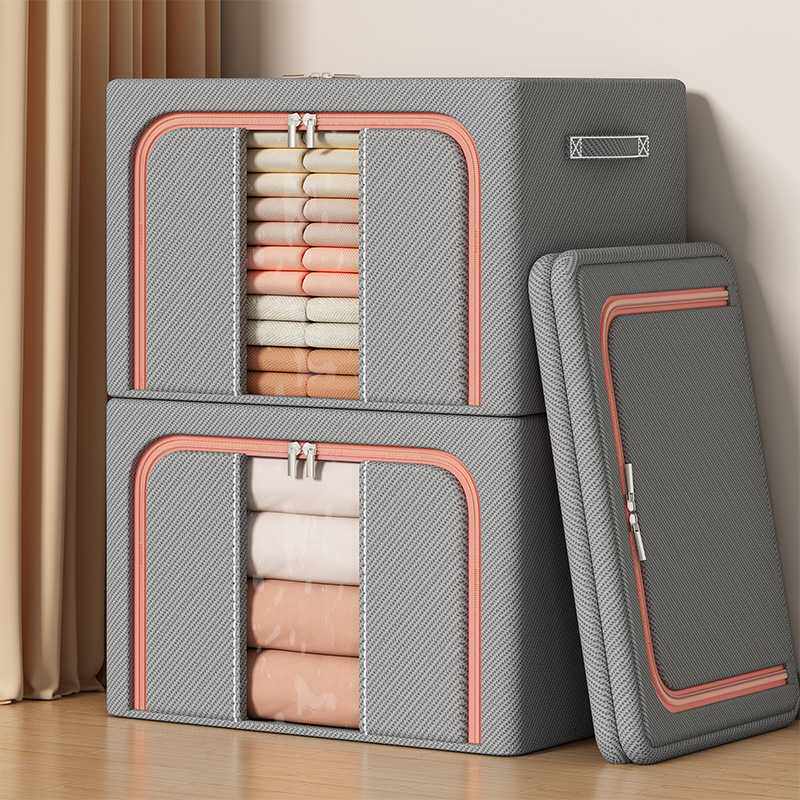 收纳箱大容量特大号棉麻折叠钢架防潮收纳袋衣服衣柜储存宿舍