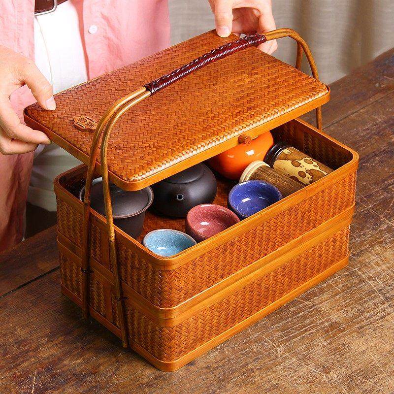 竹编提篮功夫茶具收纳盒中式手提茶箱旅行外出茶道收纳包中秋礼盒,餐饮具,茶道/零配,淘宝优惠券,粉丝福利购,淘宝优惠卷