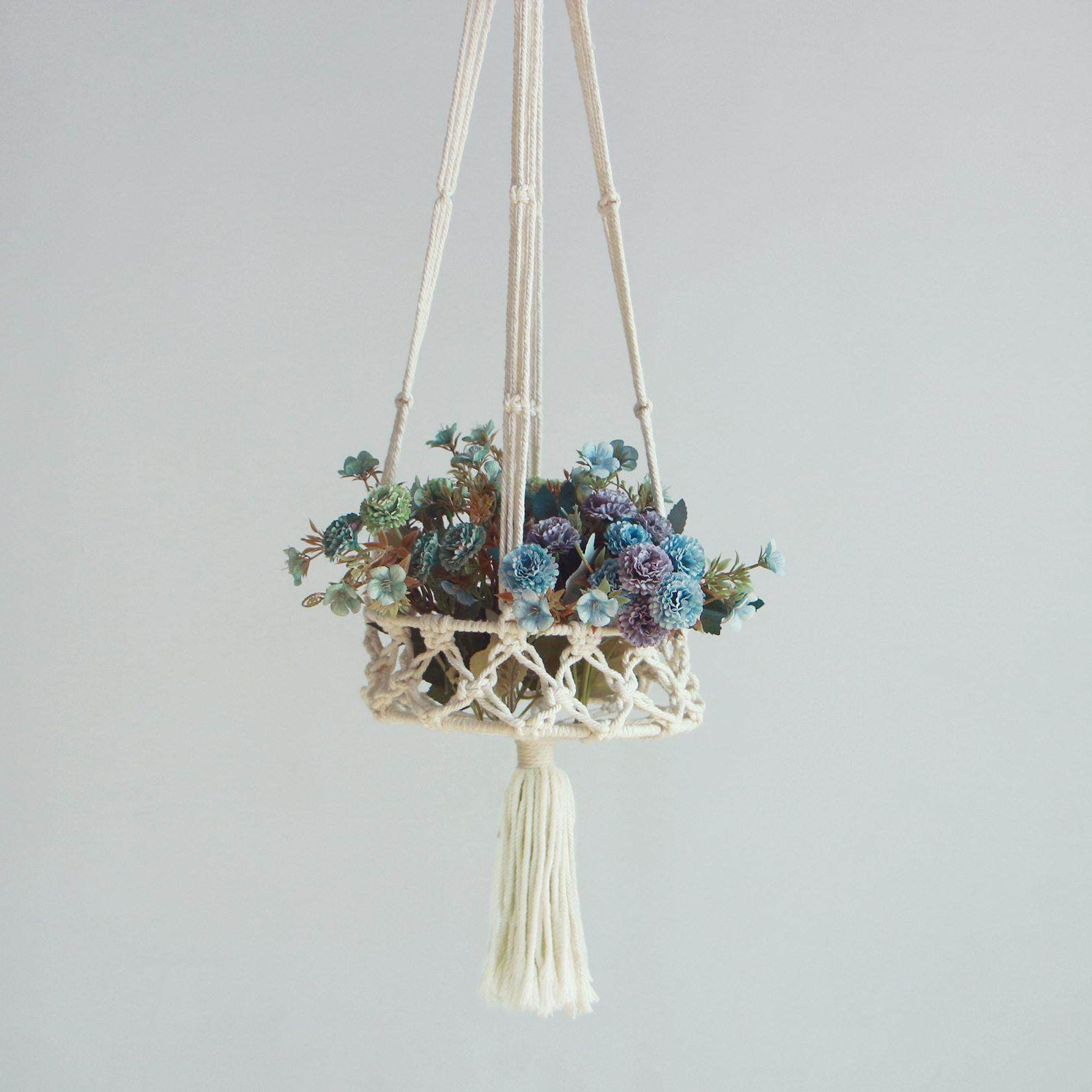 北欧ins风园艺花盆网兜手编diy棉绳悬挂吊绳创意编织花盆吊篮民宿,家居饰品,花篮,淘宝优惠券,粉丝福利购,淘宝优惠卷