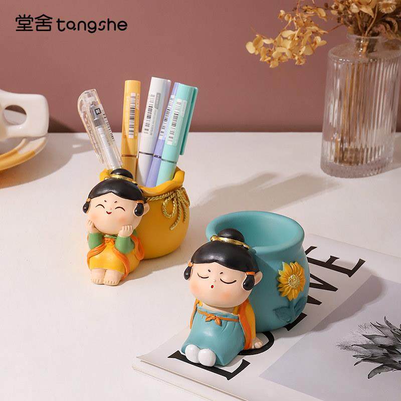 古风唐仕女创意笔筒办公室桌面唐小圆摆件可爱少女心教师节小礼物,家居饰品,装饰摆件,淘宝优惠券,粉丝福利购,淘宝优惠卷