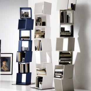 白色钢琴漆书架地板站立旋转书柜现代简单收纳架简单的家庭儿童书