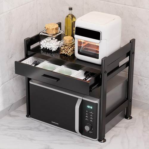厨房微波炉架台面抽屉置物架多功能多层烤箱架子家用电饭锅收纳架