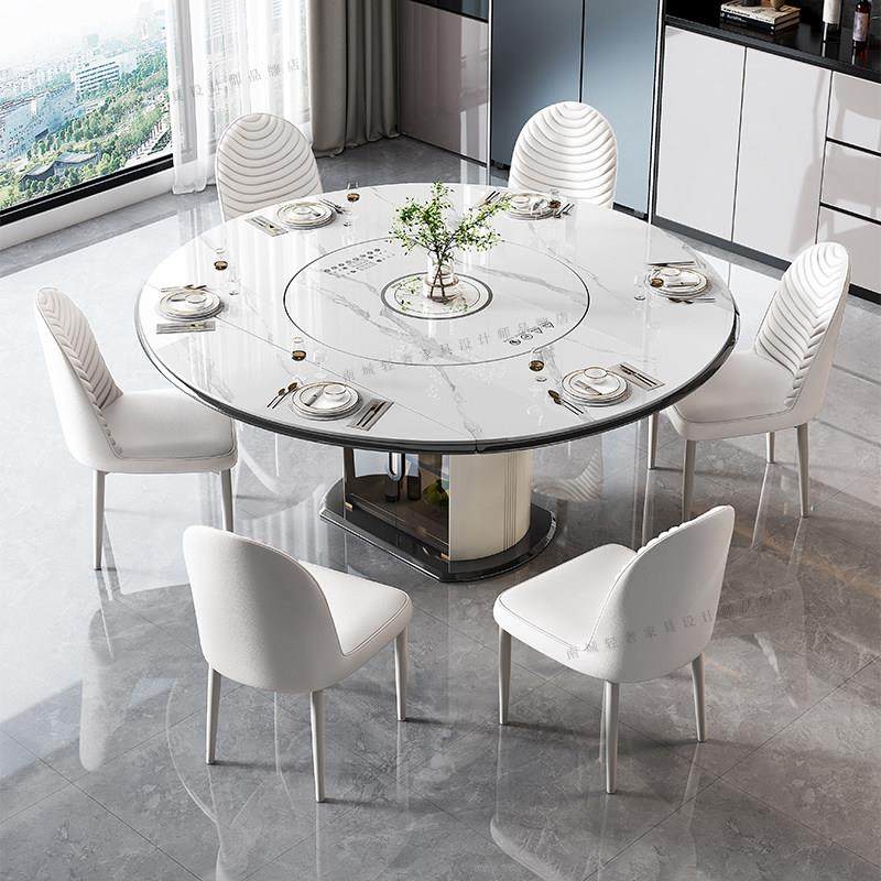 轻奢2025新款岩板圆形餐桌可伸缩餐桌带电磁炉暖菜转盘家用餐桌,住宅家具,岩板餐桌,淘宝优惠券,粉丝福利购,淘宝优惠卷