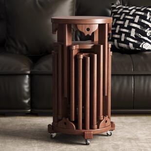 实木凳子餐桌凳家用六合一组合叠叠乐凳子可叠放高级感备用圆凳椅