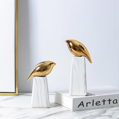 现北欧轻奢金色小鸟陶瓷小摆件家居好物样板房酒店会所软装饰品