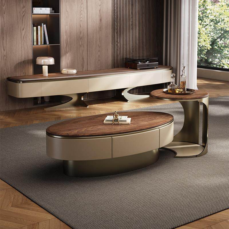 中古风实木茶几电视柜组合2024新款北美黑胡桃木茶几电视柜可储物