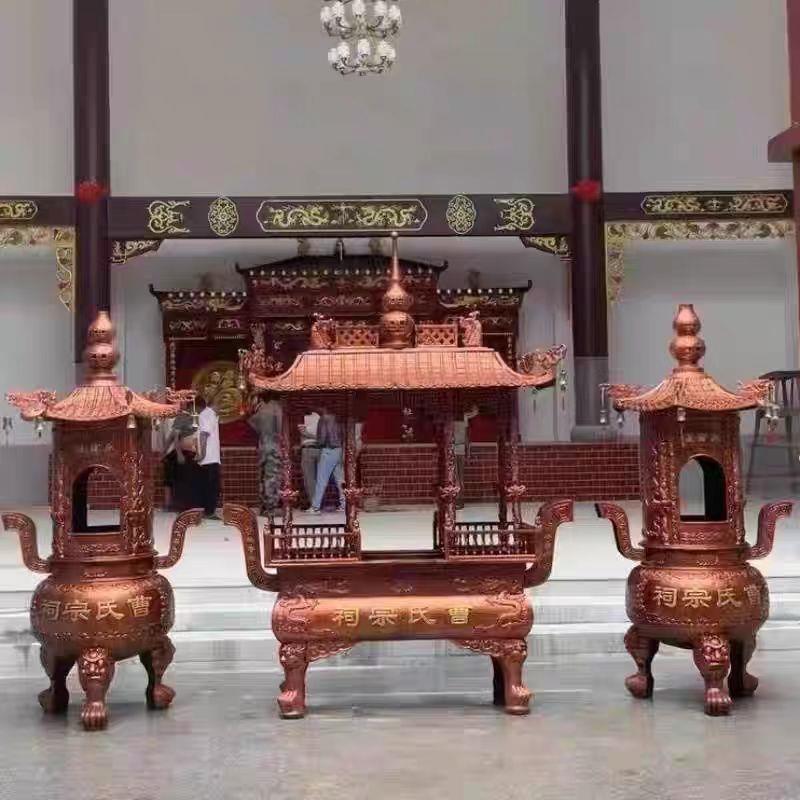 室外大型铸铁铜香炉焚烧炉插香炉带葫芦顶盖四八龙柱寺庙祠堂道观