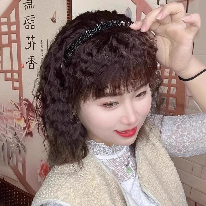 发箍假发一体女前额遮白发补发片新款真人发卷发隐形齐浏海假发片