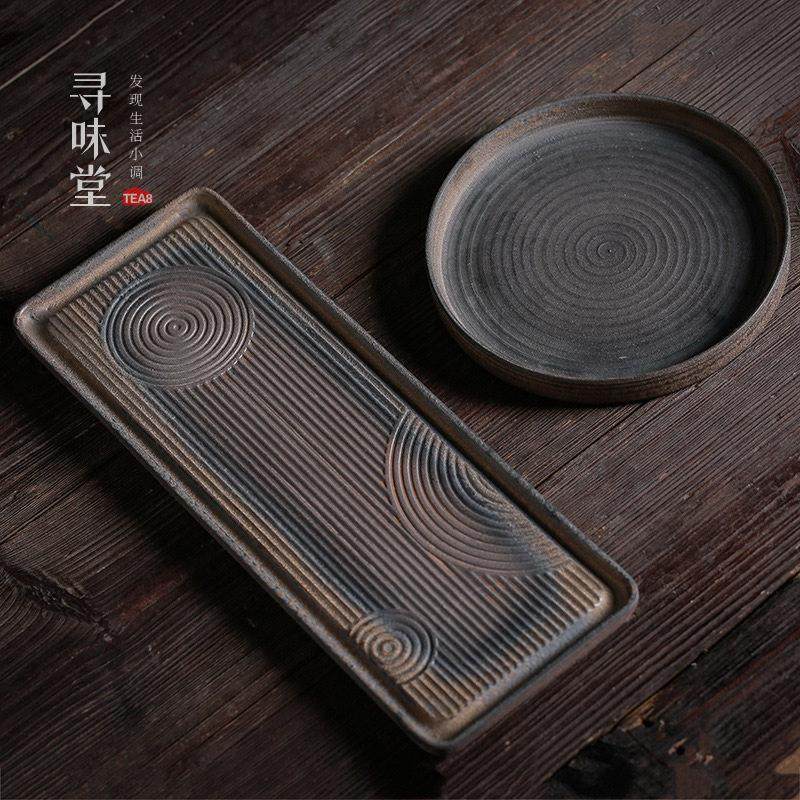 鎏金粗陶茶盘｜复古手工干泡盘中式古早烧铁釉小圆盘茶承陶瓷茶具,餐饮具,茶盘,淘宝优惠券,粉丝福利购,淘宝优惠卷
