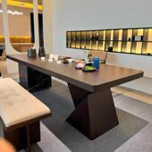 新中式 实木茶桌椅组合现代岩板茶室办公室家用客厅泡茶台黑胡桃木