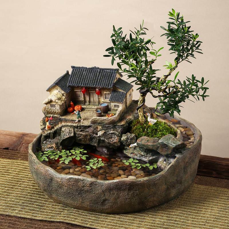 生态微景观鱼缸带晒台饲养箱桌面小型温室别墅客厅造景生态鱼缸