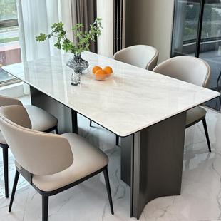 轻奢微晶石餐桌椅高端组合现代简约奢石天然大理石超晶石饭桌聚餐