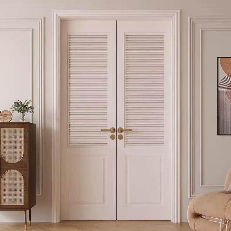 卧室门定制烤漆木门窗白色双开门网红房间门套装对开门室内百叶门