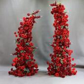 红色拱门婚礼婚庆成品套装 饰彷真绢花舞台牛角门迎宾背景摄影道具