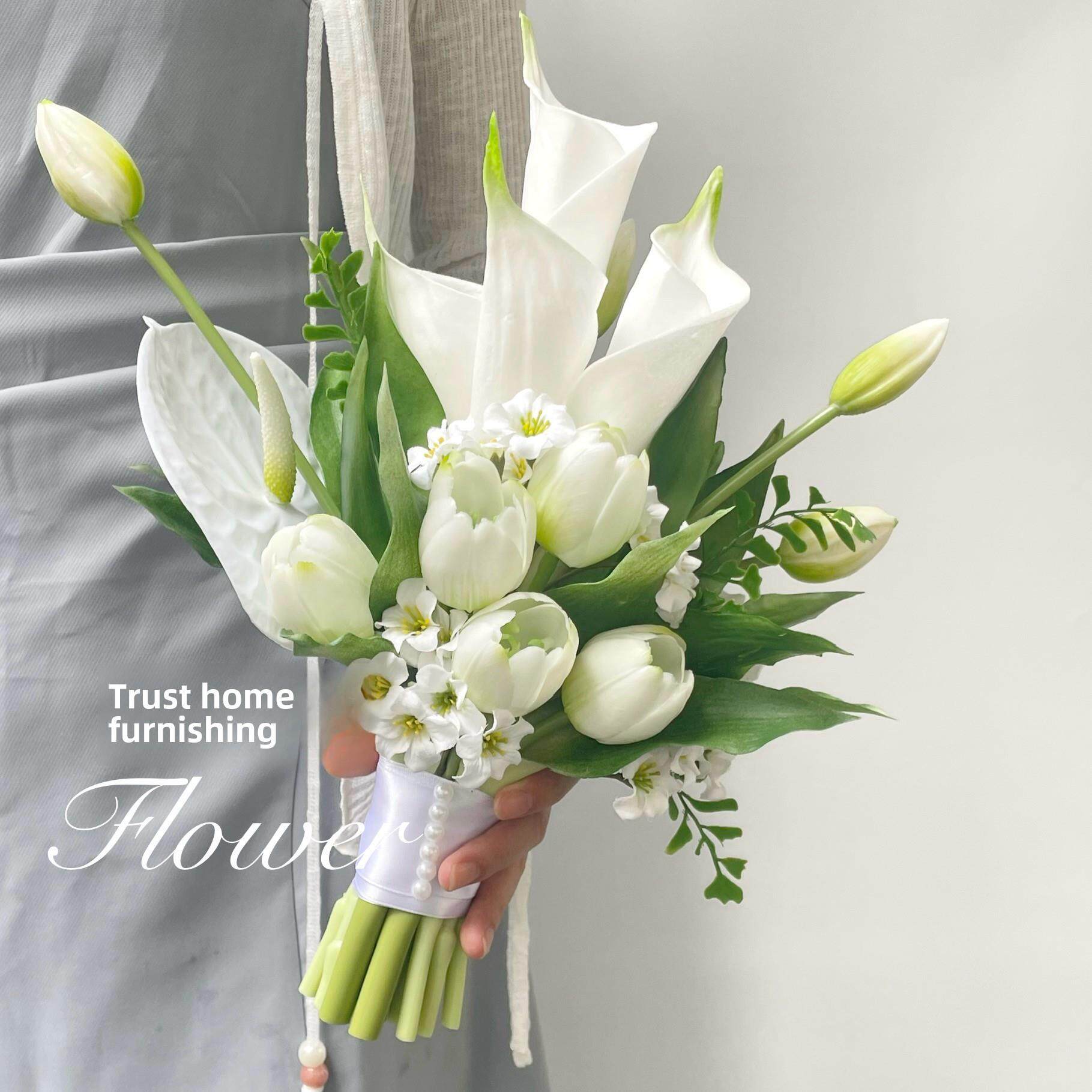 捧模拟花束马蹄莲百合郁金香法国优雅新娘婚纱摄影道具家居装饰饰