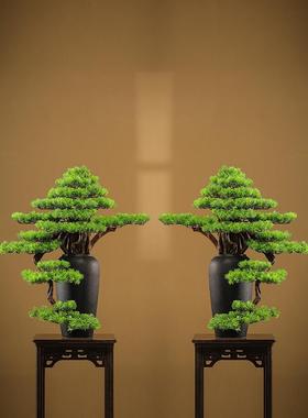 新中式彷真迎客松摆件玄关客厅办公室绿植盆栽家居装饰品花瓶造景