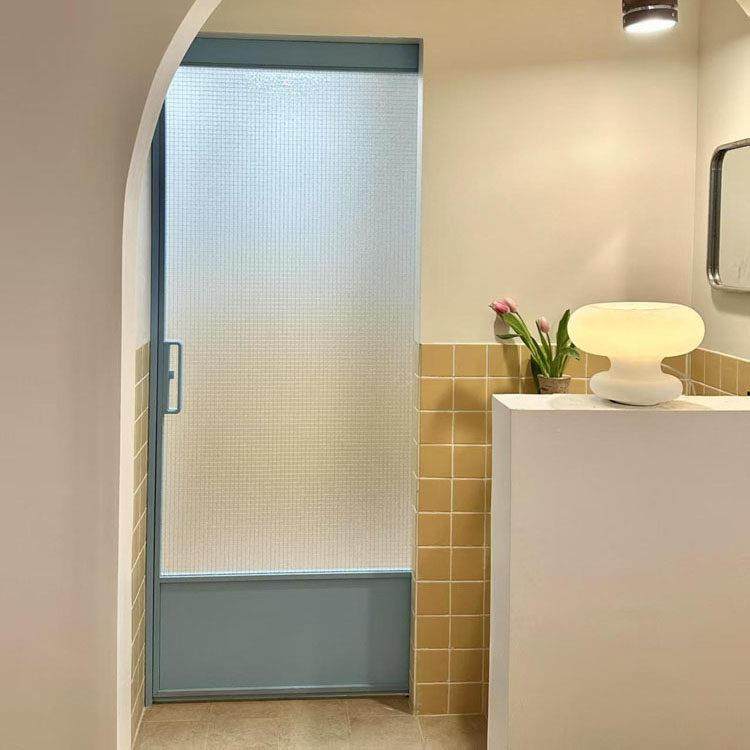 定制卫生间单扇蓝色窄边推拉门香梨铁丝玻璃吊轨厨房单轨隔断移门,全屋定制,卫生间门/厕所门,淘宝优惠券,粉丝福利购,淘宝优惠卷