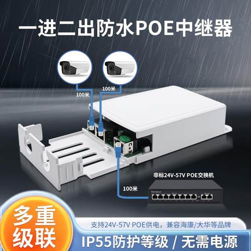 POE中继器一分二监控摄像非标24v级联串联网络供电延长模块室防水