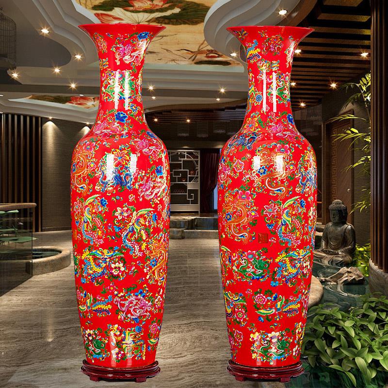 景德镇陶瓷器龙凤呈祥落地大花瓶中国红喜庆新房家居摆饰结婚礼品