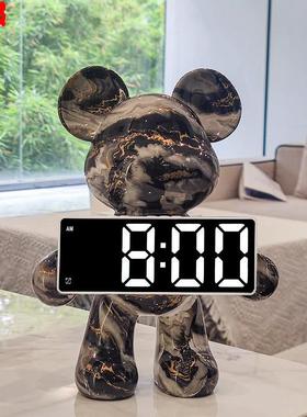 暴力熊时钟摆件轻奢客厅卧室桌面台式钟表摆放式电子钟闹钟装饰品