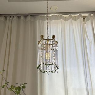 法国覆古穆拉诺玻璃条流苏水晶卧室床边小吊灯深绿色意大利风格 入