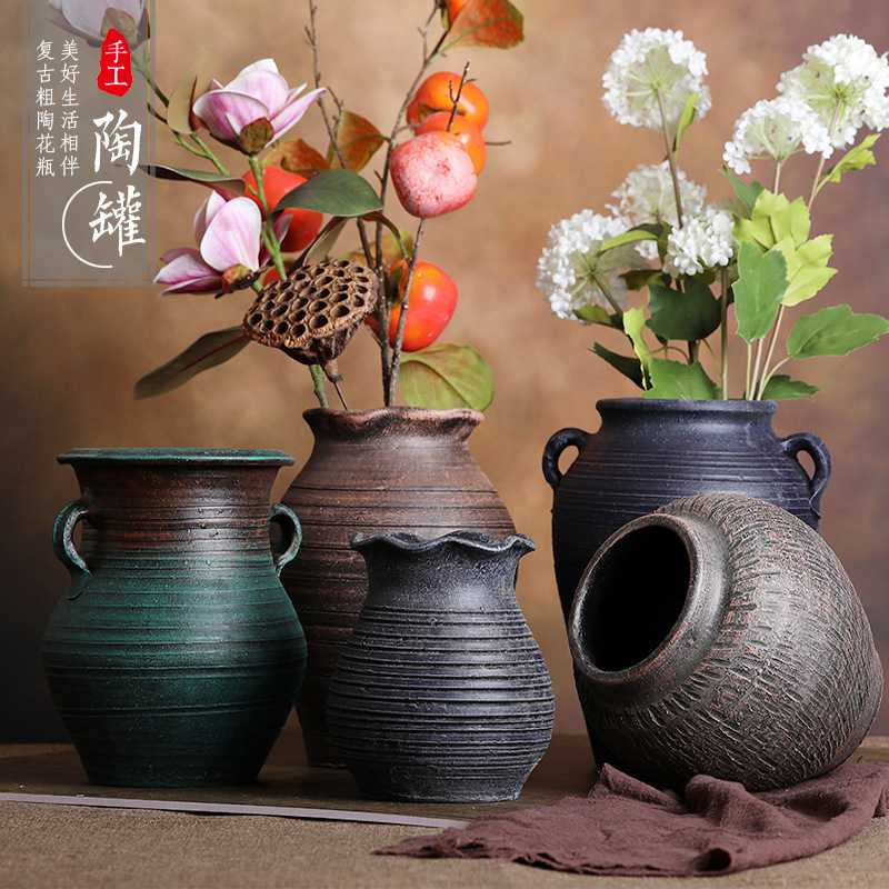 粗陶大口径复古禅意花瓶｜手工