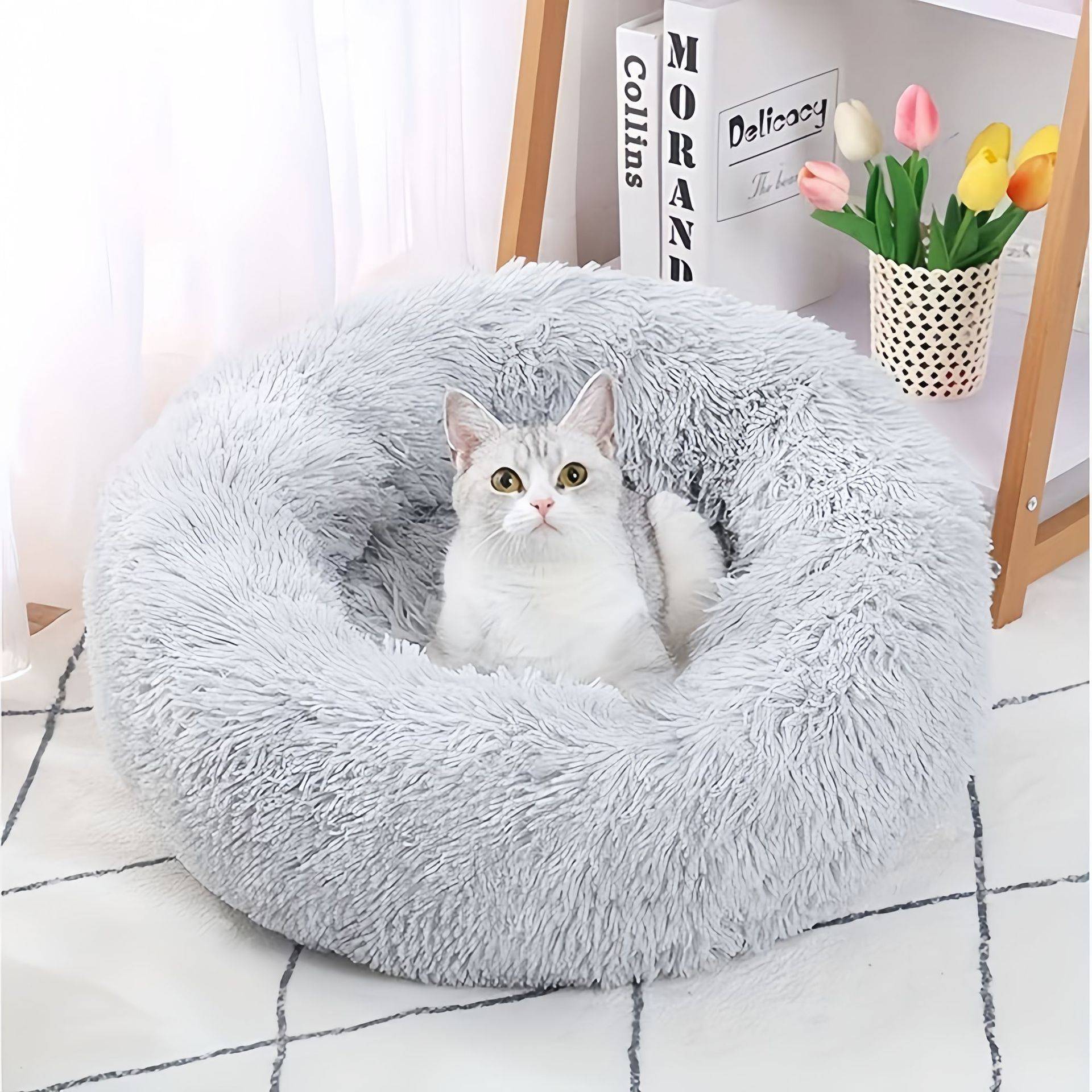 柔软猫窝秋冬保暖长毛绒圆形猫狗